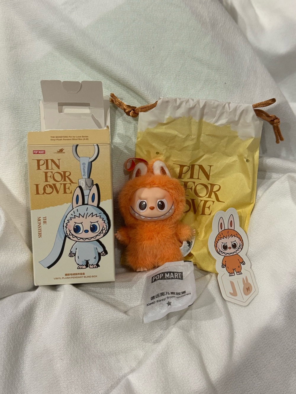 Pin for Love Series-Vinyl Plush Pendant Blind Box-Letter J Orange Labubu